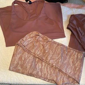 Rose colored workout pants tank top and quarter zip. Leggings. Size M
